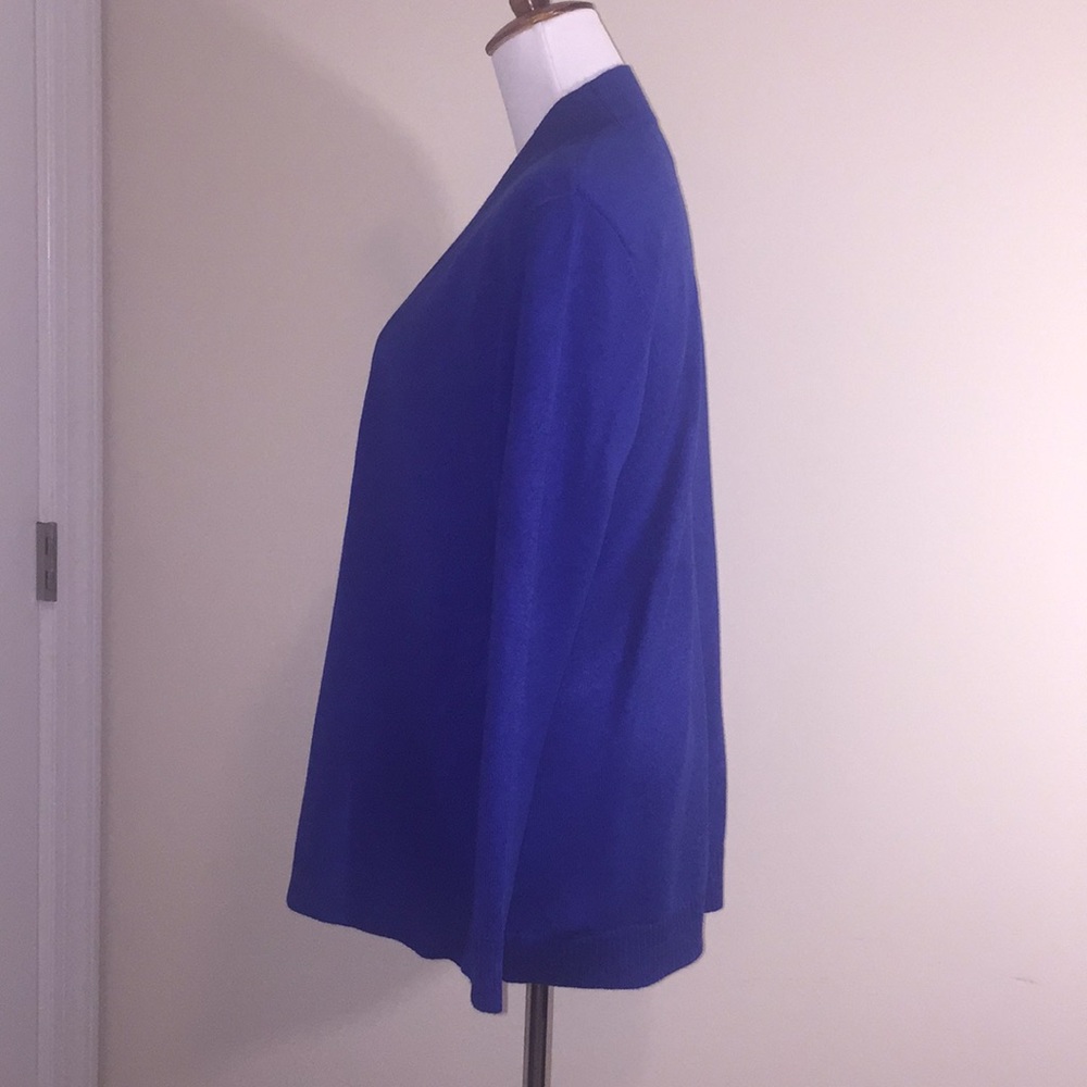JM Collection Long Royal Blue open front Cardigan - Picture 3 of 6